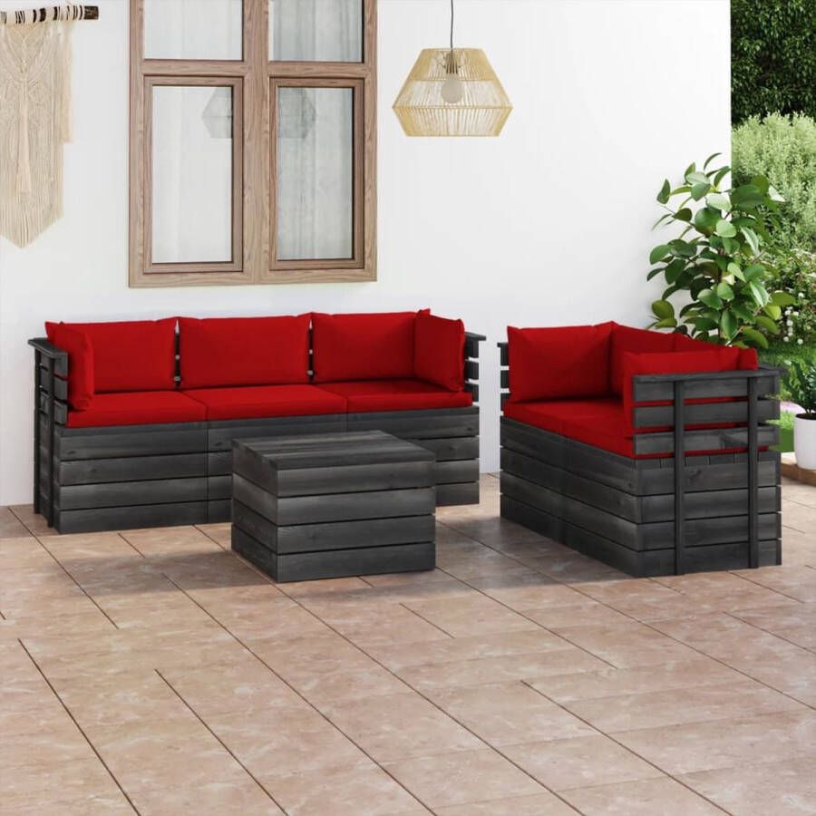 The Living Store Pallet Loungeset Tuinmeubelset Grenenhout 60 x 65 x 71.5 cm Rood