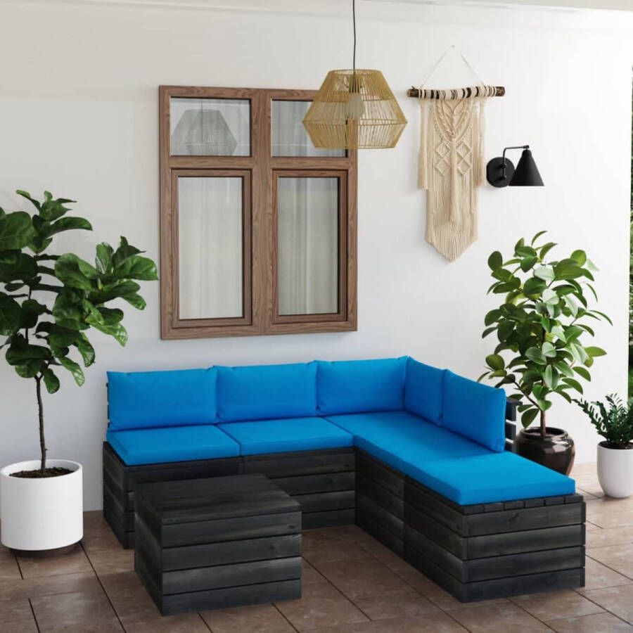 The Living Store Pallet Loungeset Tuinmeubelset Massief Grenenhout Lichtblauw Kussen Modulair