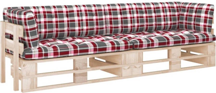 The Living Store Pallet tuinbank 110 x 65 x 55 cm Grenenhout Rood geruit kussen