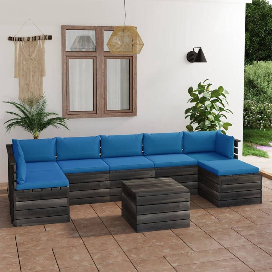 The Living Store Pallet Tuinmeubelset Grenenhout Modulair Lichtblauw 150x150x71.5cm