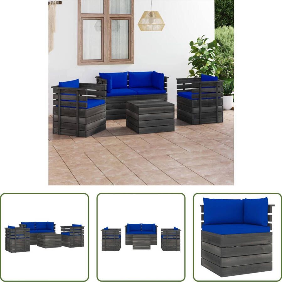 The Living Store Pallet Tuinset Armstoel en Hoekbank Massief Grenenhout Blauwe Kussens