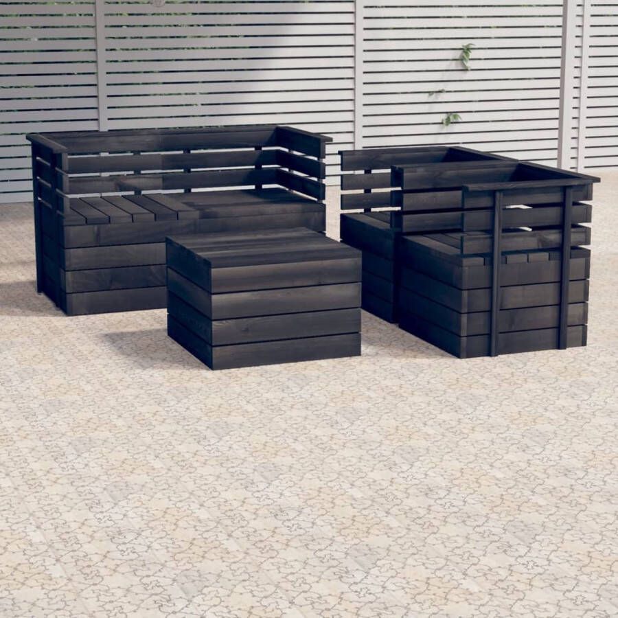 The Living Store Pallet Tuinset Armstoel + Hoekbank + Tafel Donkergrijs Massief grenenhout 70 x 65 x 71.5 cm 65 x 65 x 71.5 cm 60 x 60 x 41.5 cm