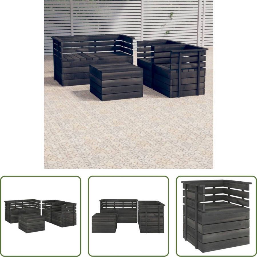 The Living Store Pallet Tuinset Armstoel + Hoekbank + Tafel Donkergrijs Massief grenenhout 70 x 65 x 71.5 cm 65 x 65 x 71.5 cm 60 x 60 x 41.5 cm