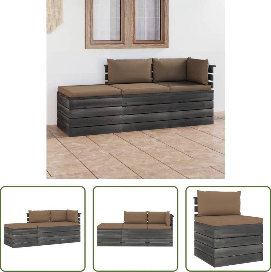 The Living Store Pallet Tuinset Loungebanken Hout Grenenhout 60x65x71.5 cm Taupe kussens