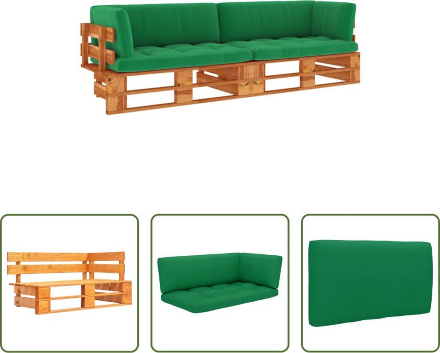 The Living Store Tweezitsbank pallet met kussens honingbruin geïmpregneerd hout Tuinset