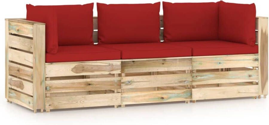 The Living Store Palletbank Grenenhout 69 x 70 x 66 cm Rood kussen