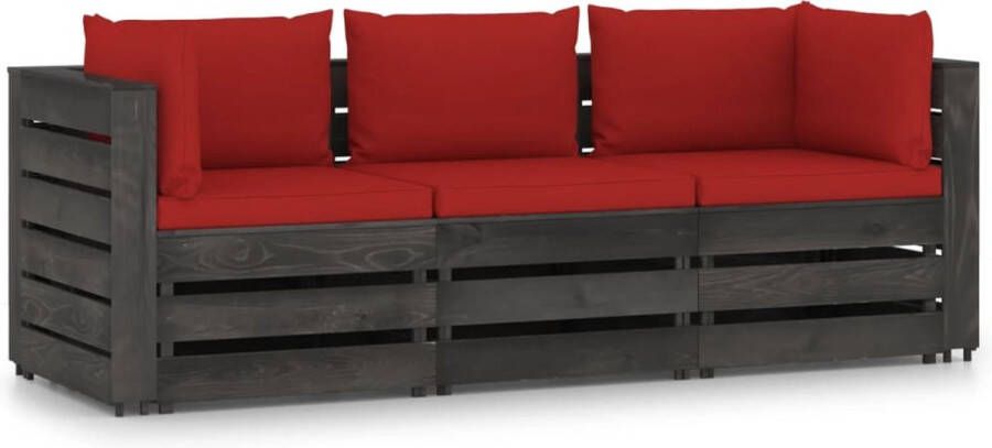 The Living Store Palletbank Grenenhout 69 x 70 x 66 cm Rood kussen