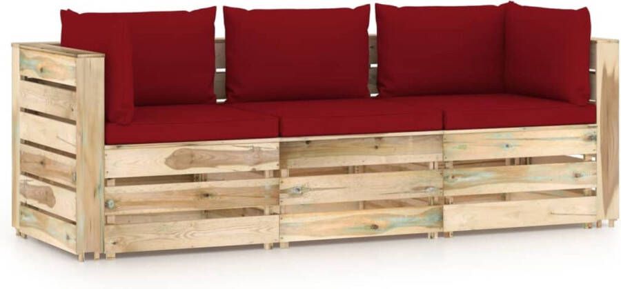 The Living Store Palletbank Grenenhout 69 x 70 x 66 cm Wijnrood kussen