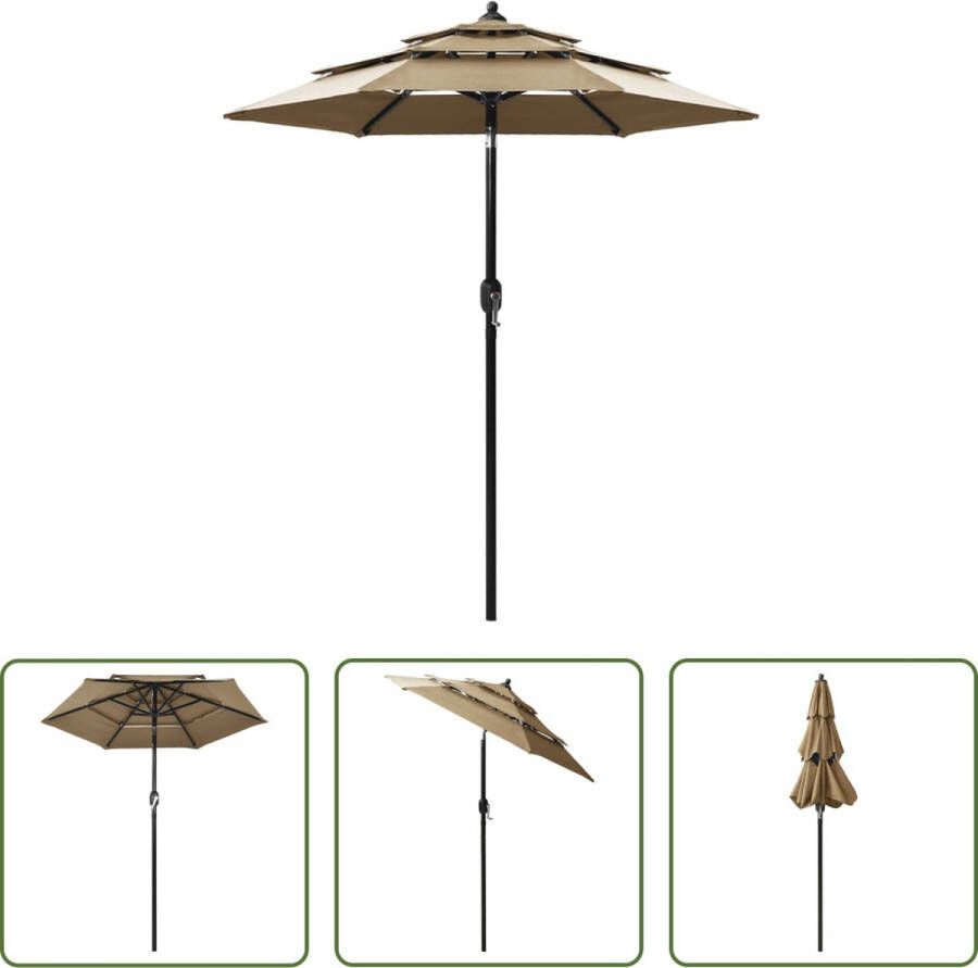 The Living Store parasol 3-laags 200 x 228 cm UV-beschermend en anti-vervagend Taupe