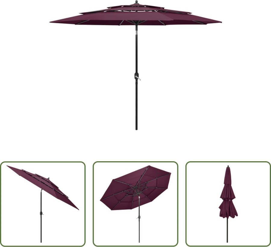 The Living Store Parasol 3-laags 300 x 243 cm Bordeauxrood UV-beschermend polyester Aluminium paal