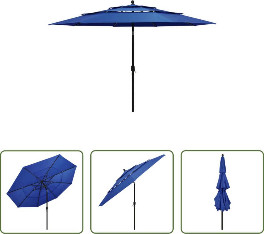 The Living Store Parasol 3-laags 350x260 cm UV-beschermend polyester Aluminium paal Inklapbaar Azuurblauw