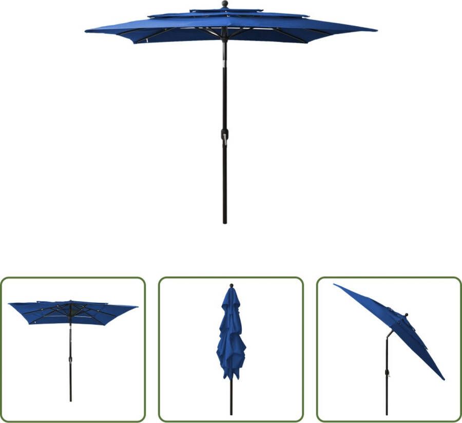 The Living Store Parasol 3-laags Bescherming UV-Bestendig Polyester Aluminium Paal en Baleinen Inklapbaar Azuurblauw 250 x 250 x 260 cm