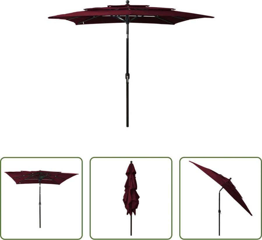 The Living Store Parasol 3-laags Bordeauxrood 250x250x260cm UV-beschermend Polyester en Gepoedercoat Aluminium