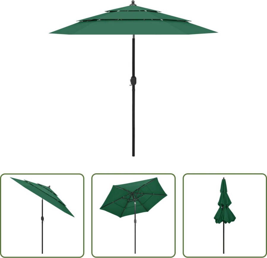 The Living Store Parasol 3-laags Groen 250 x 229 cm (ø x H) Polyester en gepoedercoat aluminium