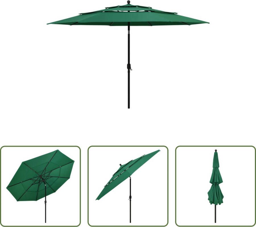 The Living Store Parasol 3-laags Groen Polyester Aluminium 350 x 260 cm