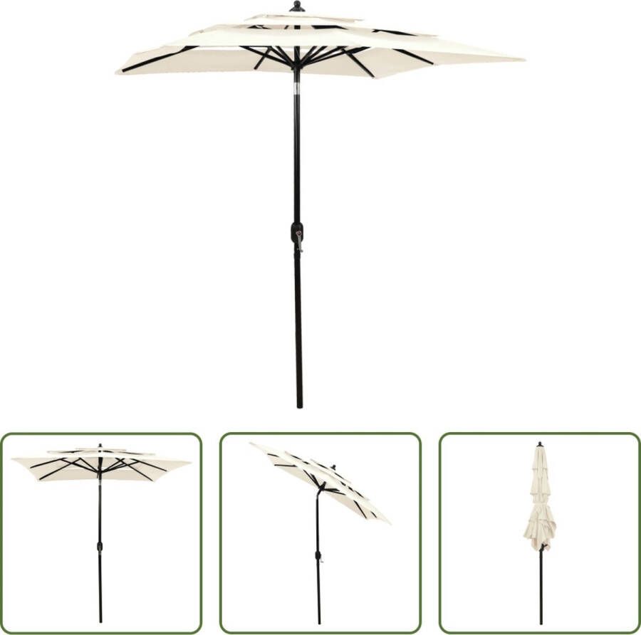 The Living Store Parasol 3-laags Polyester 200x200x240cm UV-beschermend Aluminium paal Inklapbaar Zandkleurig