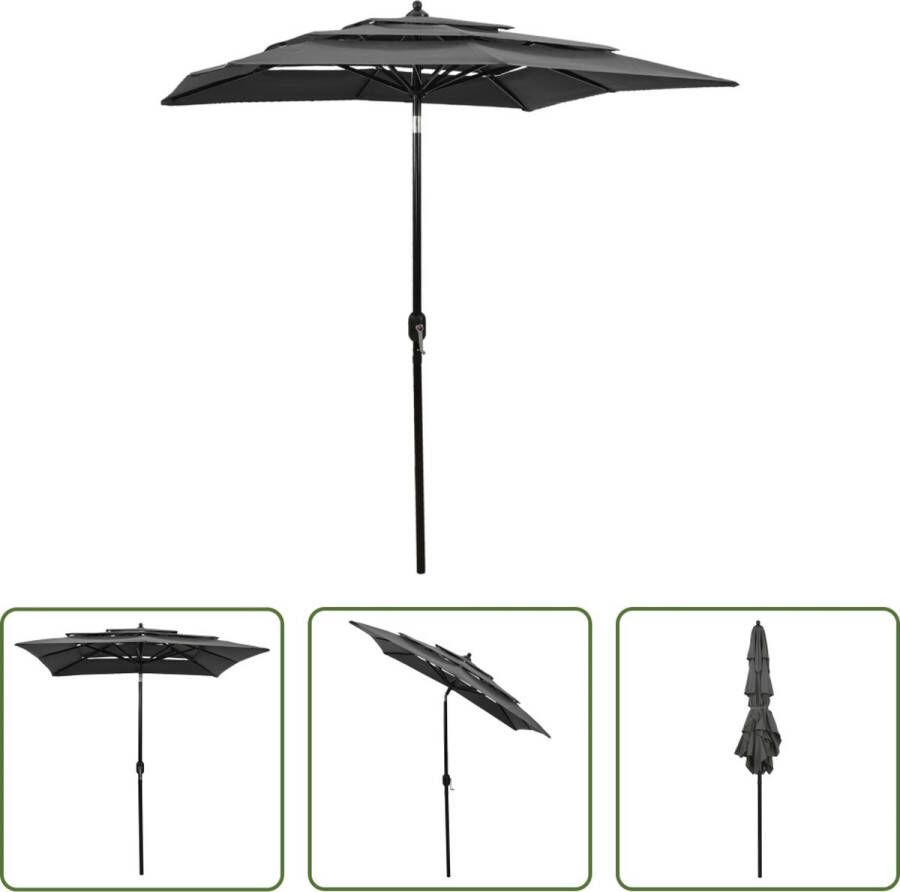 The Living Store Parasol 3-laags UV-beschermend Polyester Aluminium 200x200x240 cm Antraciet