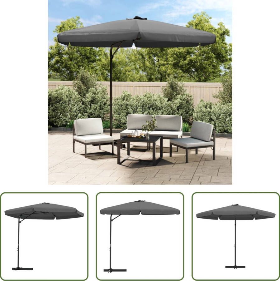 The Living Store Parasol 300x250 Antraciet UV-beschermend polyester Stabiele kruisvoet Sterke stalen paal 6 duurzame baleinen Zwengelmechanisme