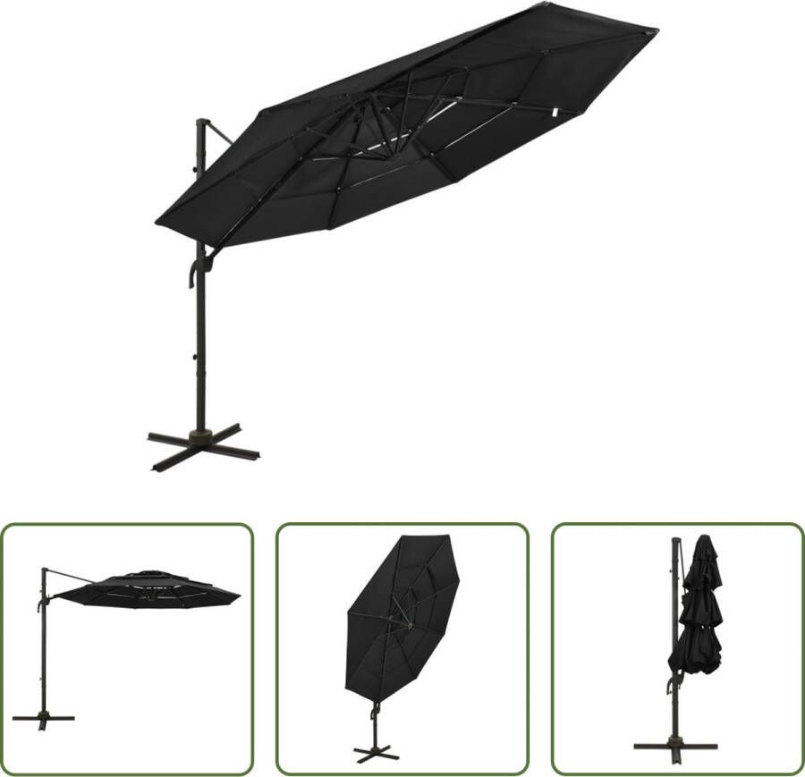 The Living Store Parasol 4-Laags 300 x 300 x 247 cm Polyester Aluminium