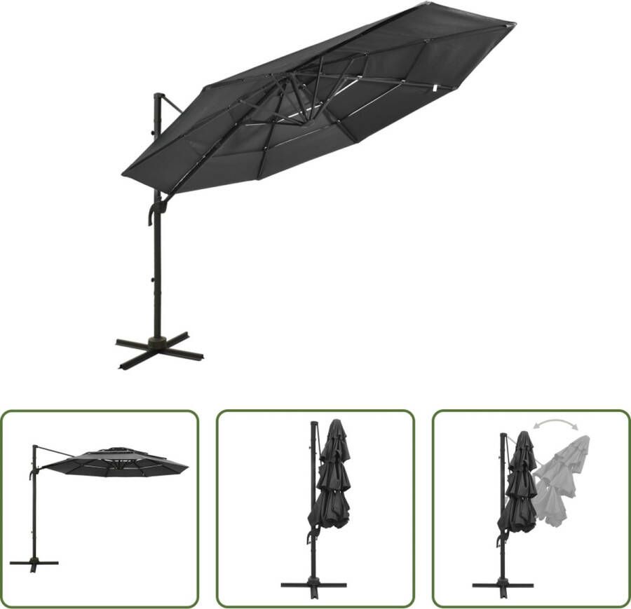 The Living Store Parasol 4-laags 300x300x247cm UV-beschermend polyester Gepoedercoat aluminium