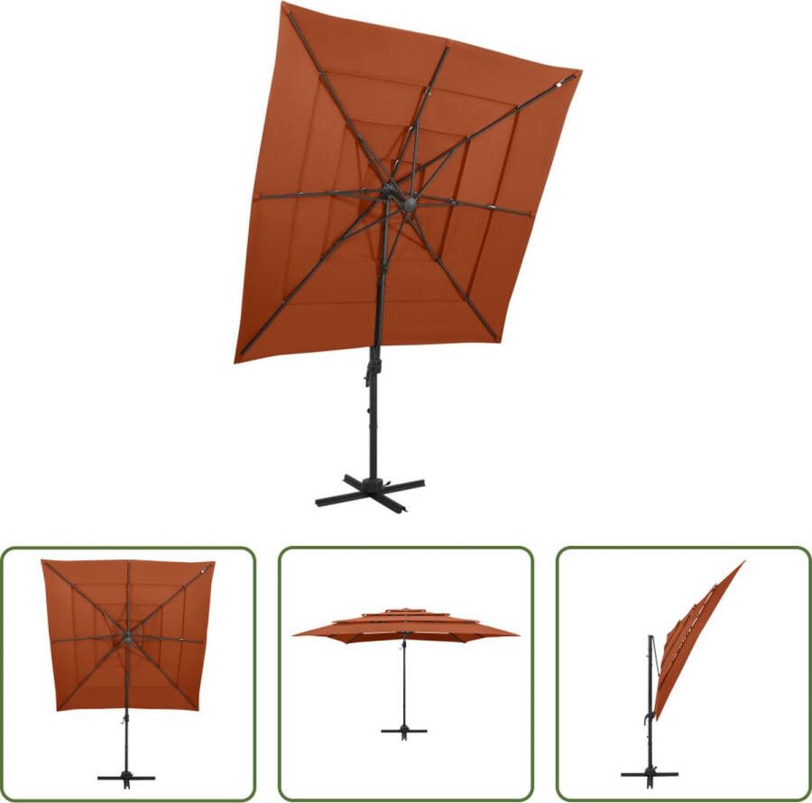 The Living Store Parasol 4-laags Terracotta 250x250x246 cm UV-beschermend polyester Gepoedercoat aluminium