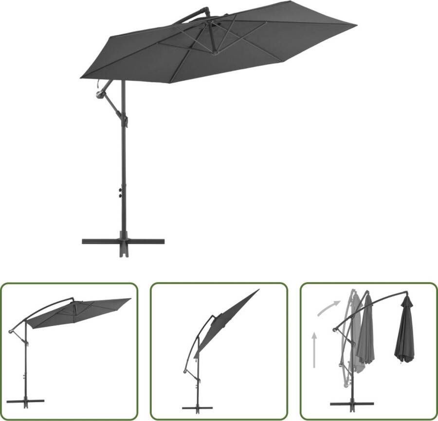 The Living Store Parasol Antraciet 300 x 244 cm UV-beschermend polyester Stevige kruisvoet