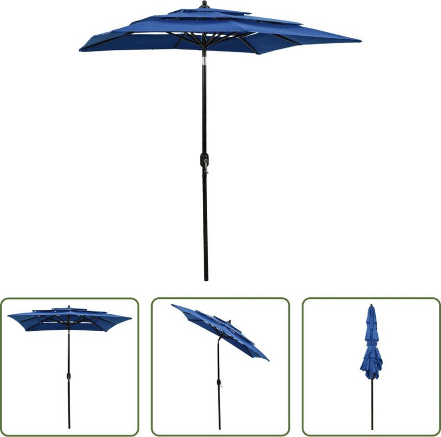 The Living Store Parasol Azuurblauw 200 x 200 x 240 cm UV-beschermend polyester Gepoedercoat aluminium