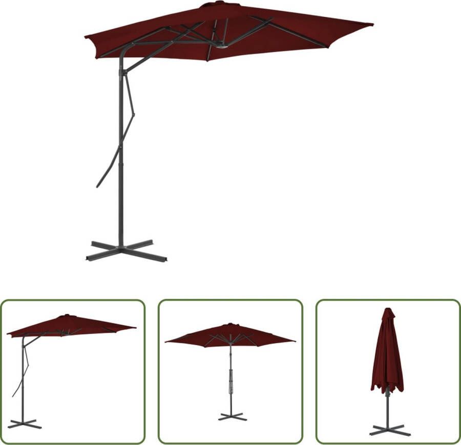 The Living Store Parasol Bordeauxrood 300 x 230 cm UV-beschermend en gemakkelijk schoon te maken Inclusief kruisvoet en 6 baleinen