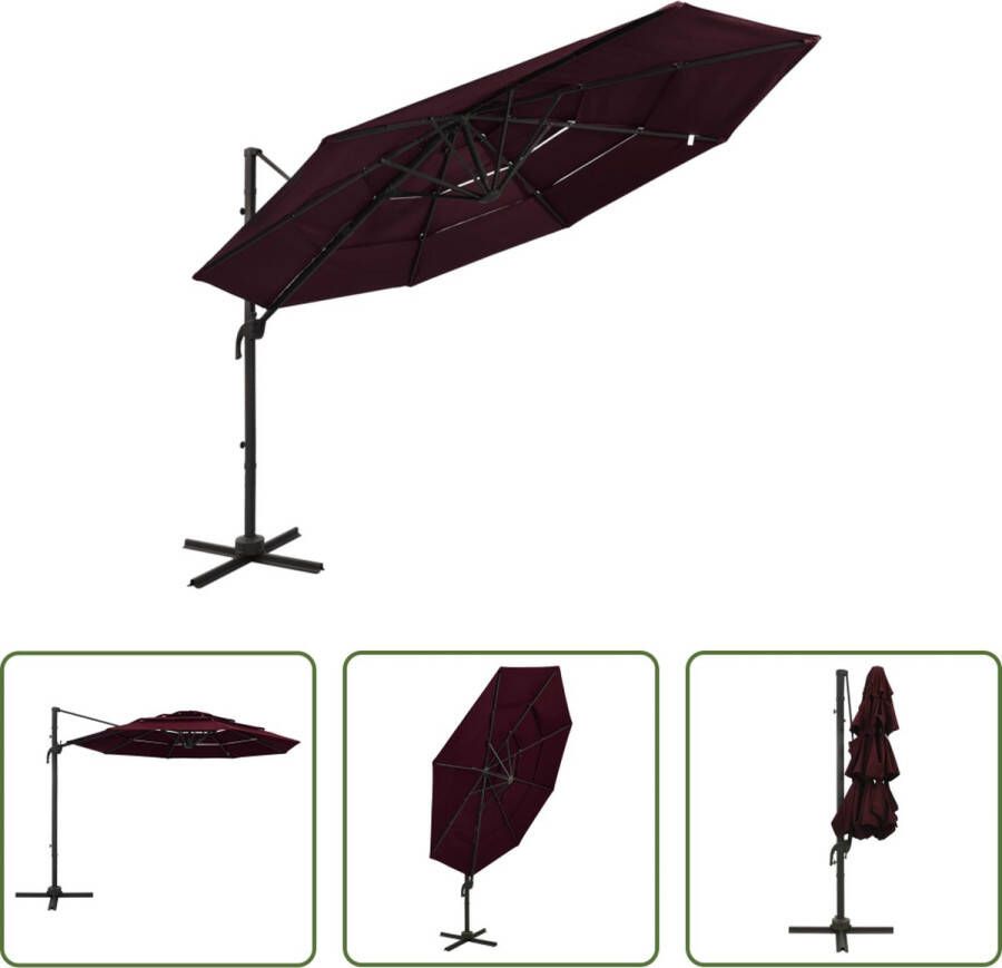 The Living Store Parasol Bordeauxrood 300 x 300 x 247 cm UV-beschermend