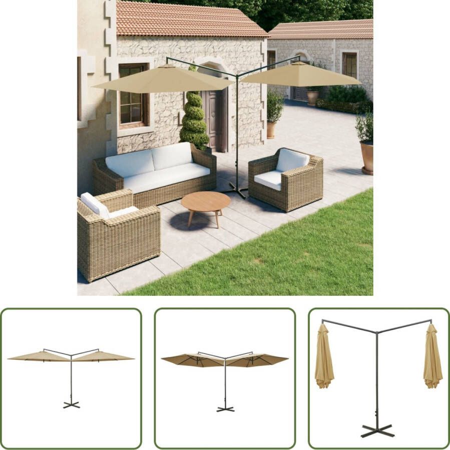 The Living Store Parasol Dubbel Profi Grote afmeting 600 x 290 cm Taupe