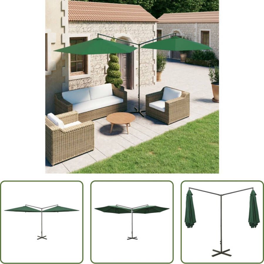 The Living Store Parasol Dubbel Stof 100% polyester Groen 600 x 290 x 260 cm 2 Naast elkaar liggende doeken