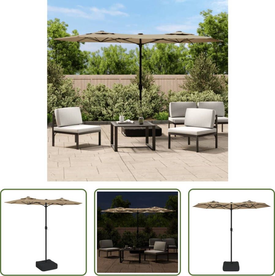 The Living Store Parasol Dubbel Taupe en Donkergrijs 316x145x240cm LED