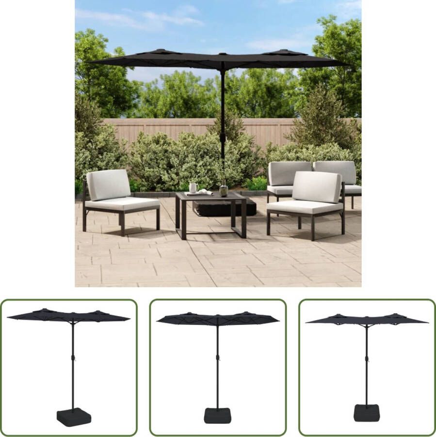 The Living Store Parasol Dubbel Zwart en Donkergrijs 316 x 145 x 240 cm UV-beschermend polyester