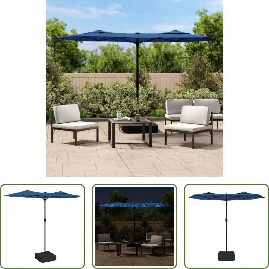 The Living Store Parasol Dubbelzijdig 316x145x240 cm Led-verlichting Azuurblauw Donkergrijs