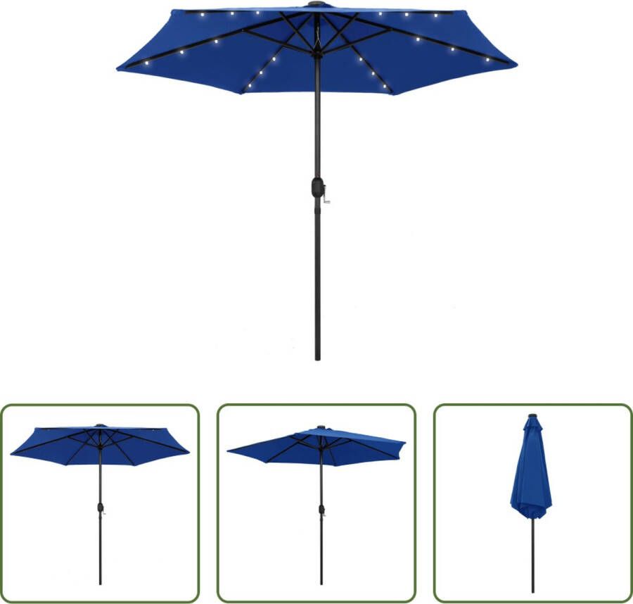 The Living Store Parasol Easy Shade 270x236 cm Azuurblauw UV-beschermend polyester Aluminium paal 18 LED-lichtjes