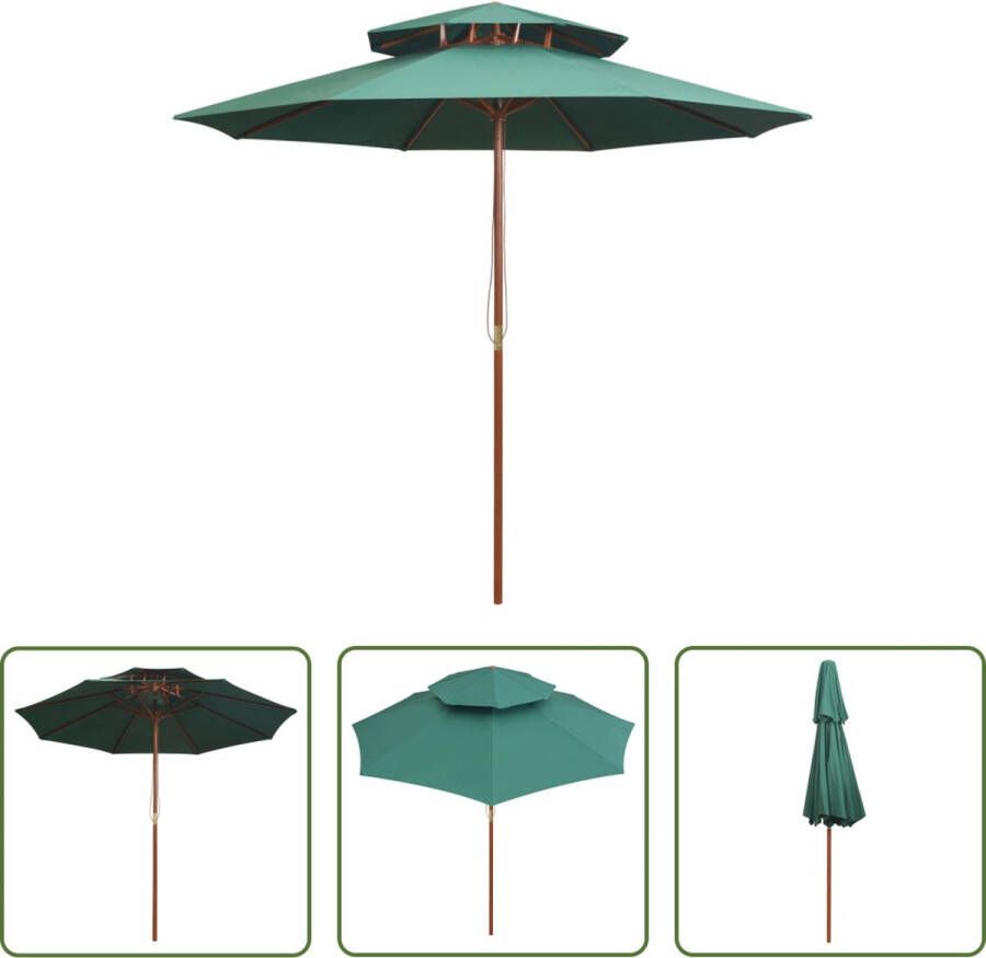 The Living Store Parasol Groen 270x270 cm Hardhouten Frame Dubbeldekker Luifel