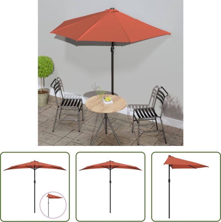 The Living Store Parasol Halfrond Terracotta 270 x 144 x 222 cm UV-beschermend polyester