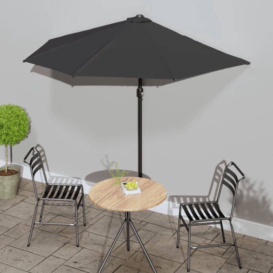 The Living Store Parasol Halfrond Zwart 270 x 144 x 222 cm 38 mm paaldiameter UV-beschermend polyester