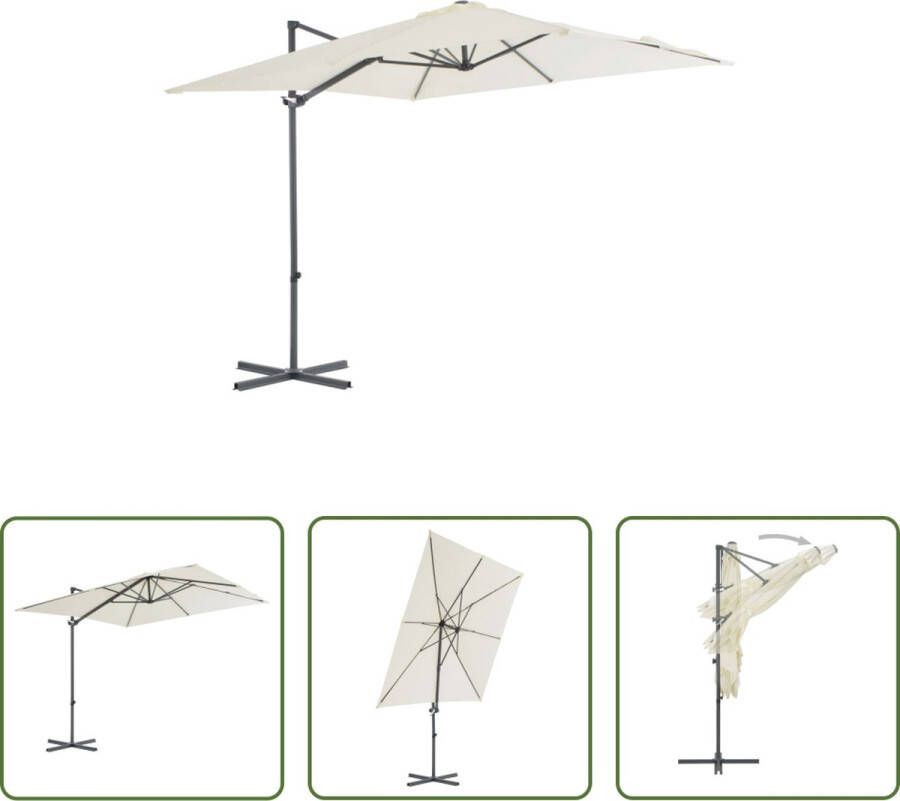 The Living Store Parasol Hangend 250x250x247cm Zandkleurig UV-beschermend polyester Kantelbaar en draaibaar Inclusief kruisvoet en 8 baleinen