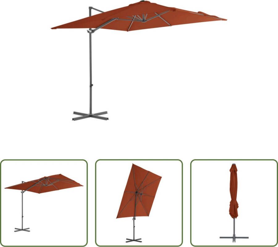 The Living Store Parasol Hangend Terracotta 250x250x247 cm UV-beschermend en anti-vervagend Met kruisvoet Kantelbaar en 360 graden draaibaar Inclusief 8 stalen baleinen