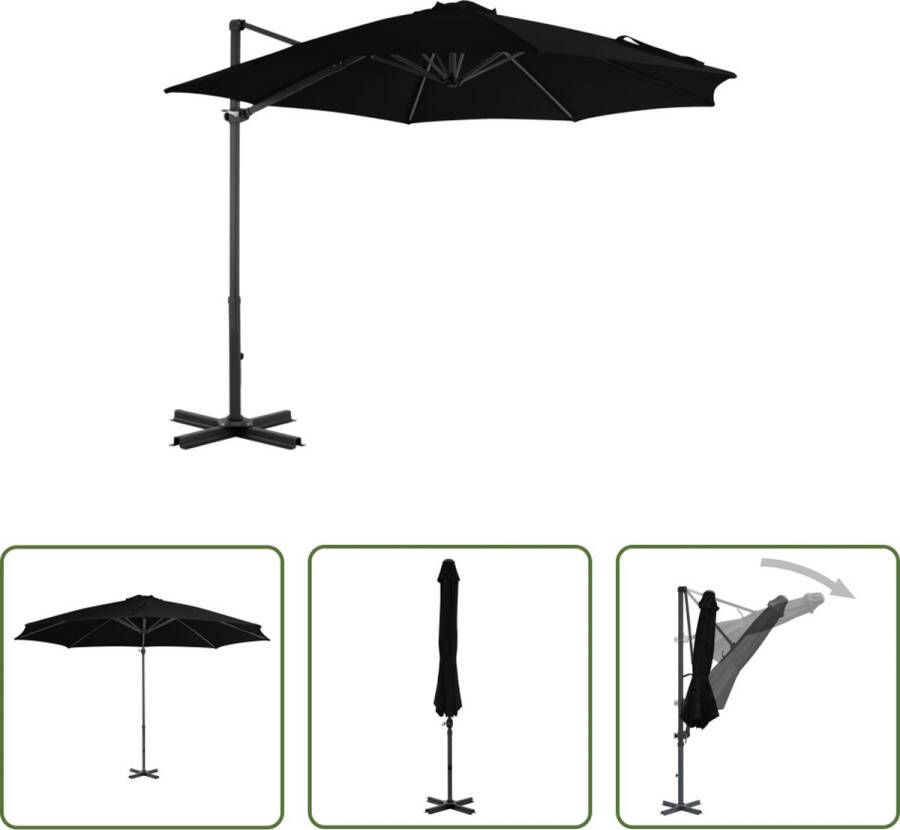 The Living Store Parasol Hangend Zwart 300x238 cm UV-beschermend Aluminium