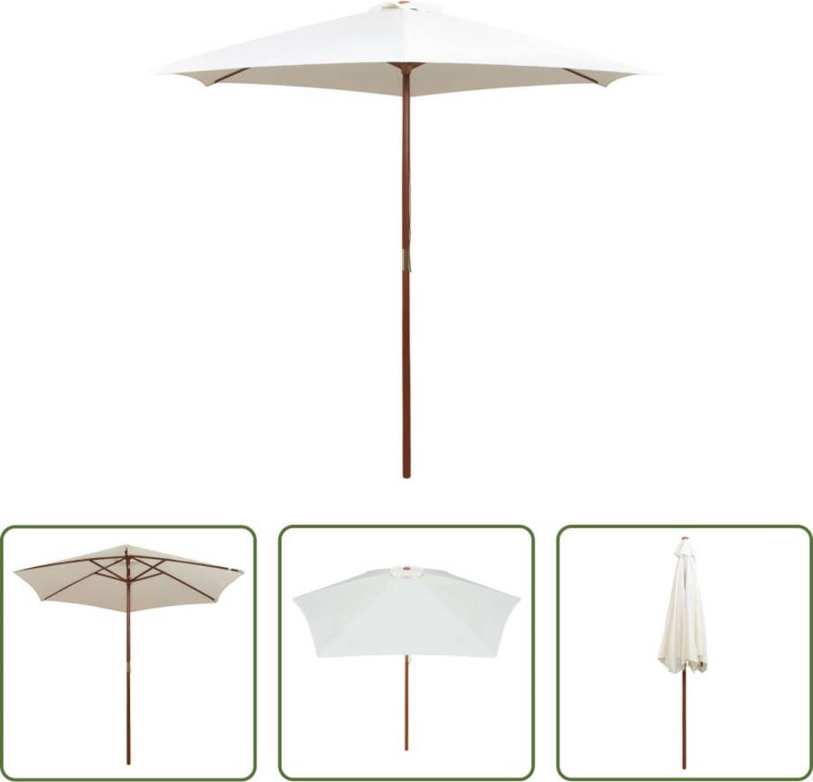 The Living Store Parasol Hout 270x270 cm Crèmewit UV-bestendig Polyester