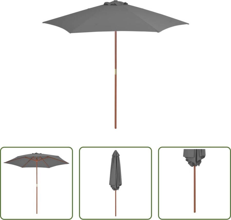 The Living Store Parasol Houten 270 x 244 cm UV-beschermend polyester Antraciet