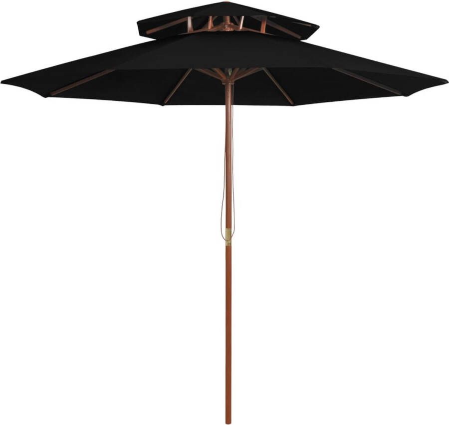 The Living Store Parasol Houten Ø270 x 256 cm UV-beschermend Zwart