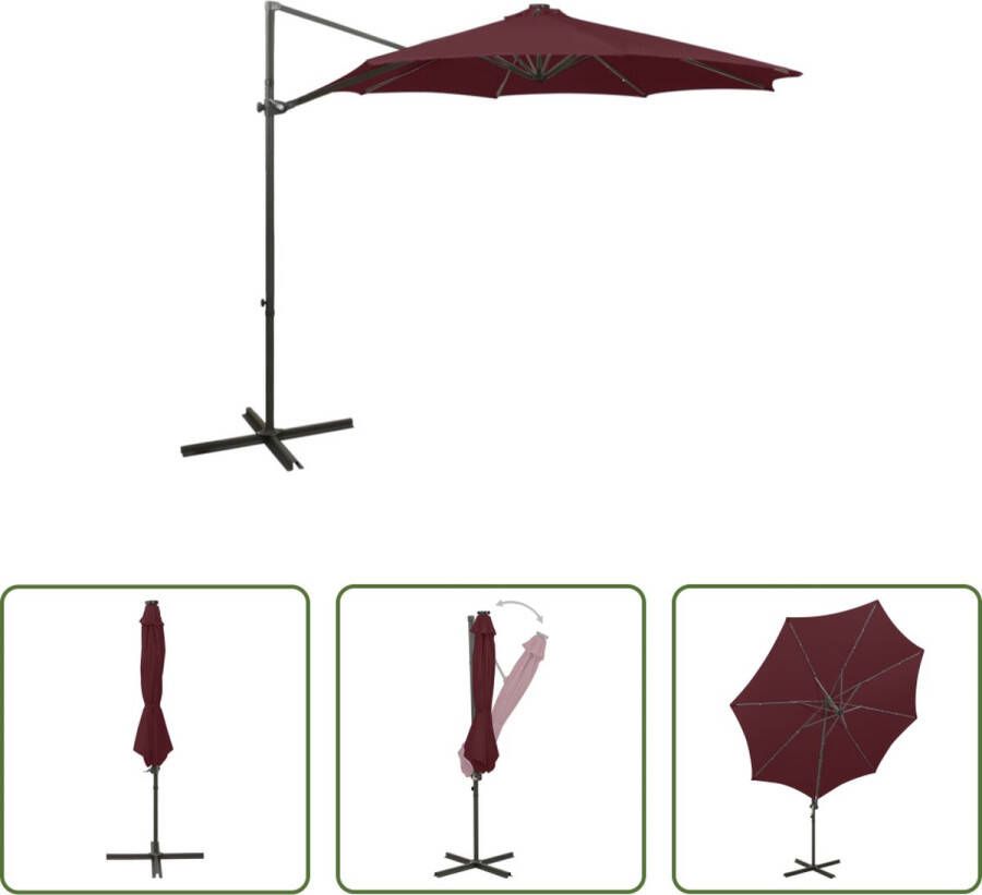 The Living Store Parasol LED-verlichting Bordeauxrood 300 x 255 cm UV-beschermend Aluminium