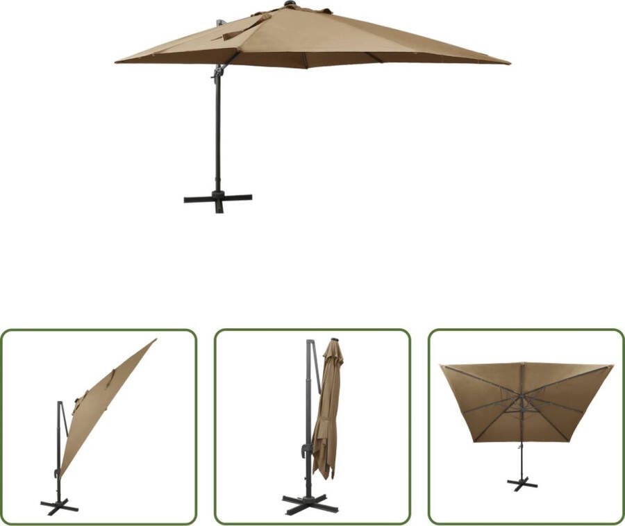 The Living Store Parasol Luxe 300x300x258 cm Inclusief LED-verlichting Taupe