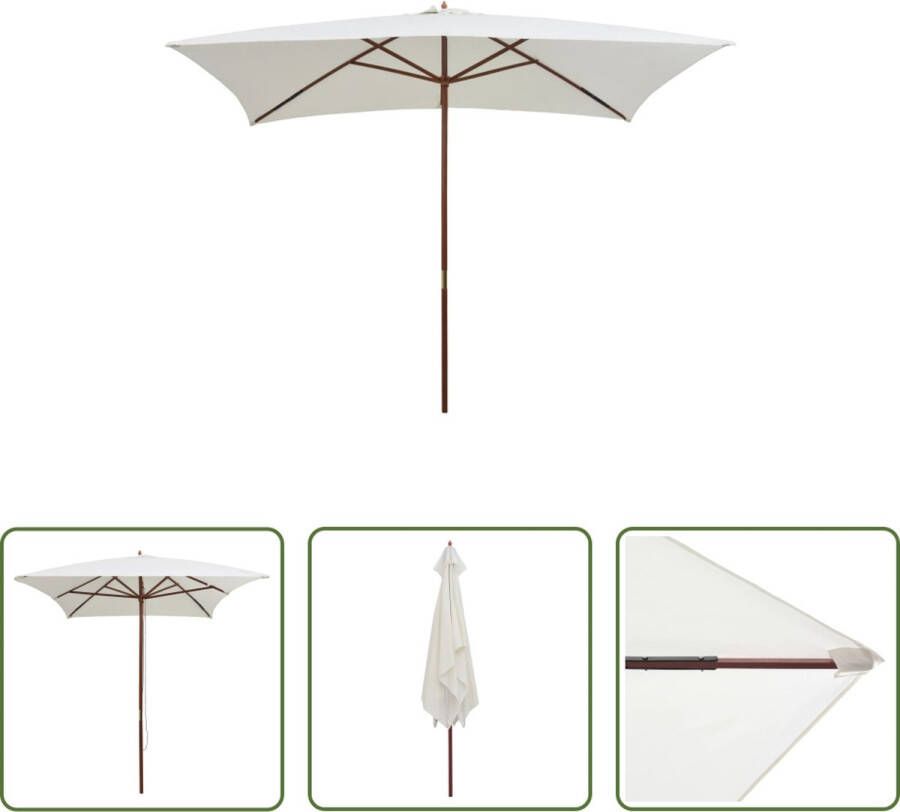 The Living Store Parasol Sunshade 200 x 300 cm Cream Hardwood Frame UV Resistant Polyester