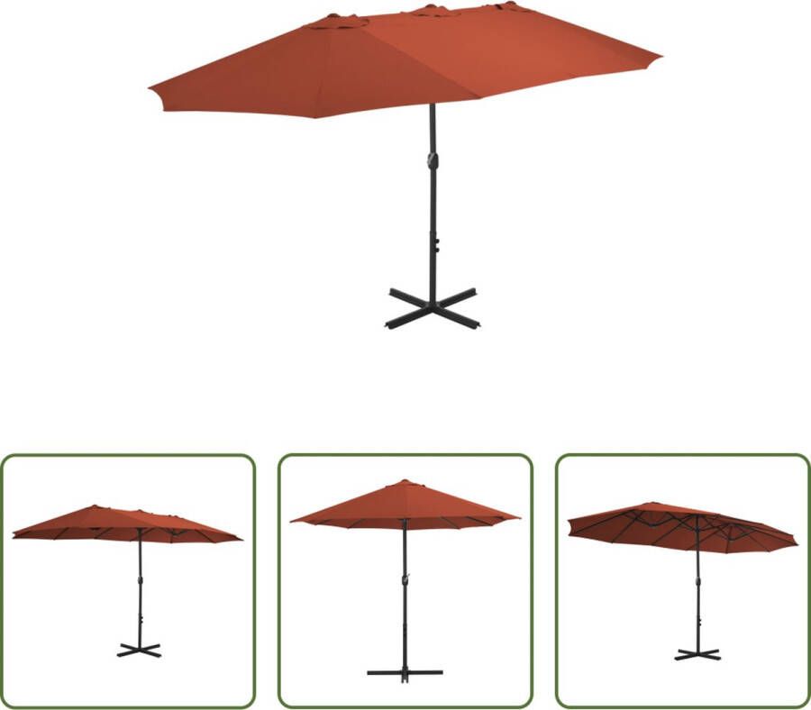 The Living Store Parasol Terracotta 460x270x246cm UV-beschermend polyester Stevige kruisvoet Aluminium paal