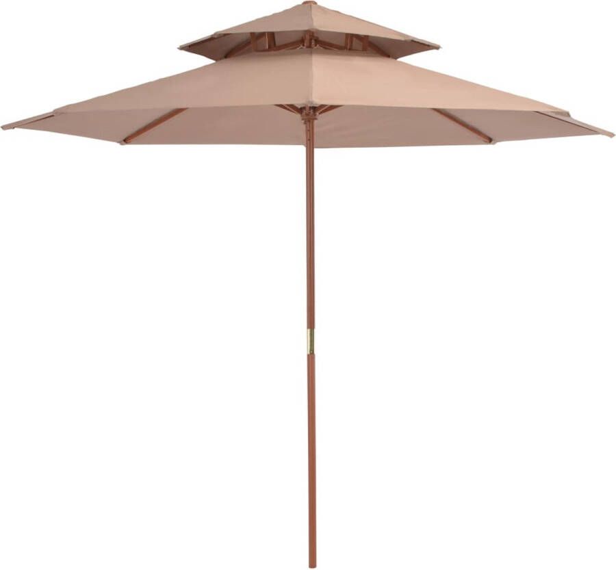 The Living Store Parasol Tuinparasol 270 x 256 cm Houten frame Polyester doek Taupe