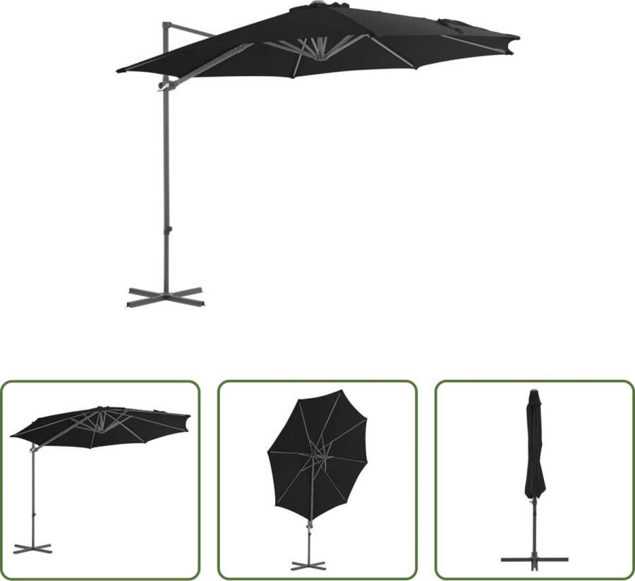 The Living Store Parasol Zwart 300 x 255 cm UV-beschermend polyester